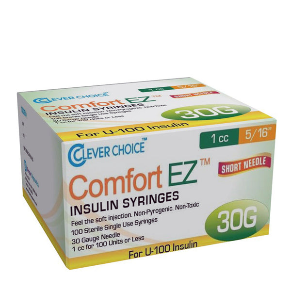 Clever Choice Comfort EZ Insulin Syringes - 30G 1 cc 5/16" 100/bx