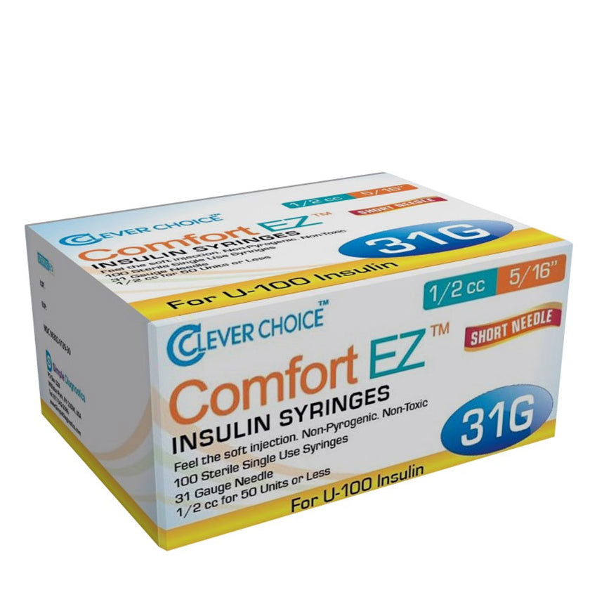 Clever Choice Comfort EZ Insulin Syringes - 31G 1/2 cc 5/16" 100/bx