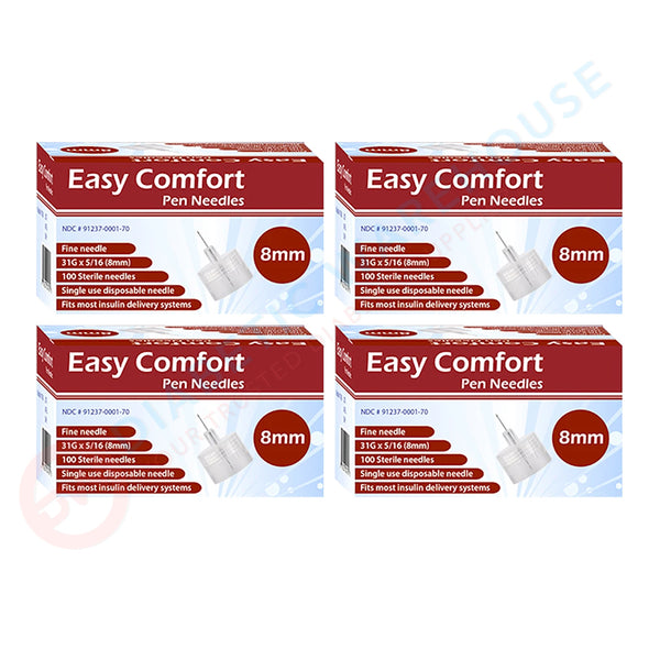 Easy Comfort Insulin Pen Needles - 31G 8mm 100/BX - Pack of 4