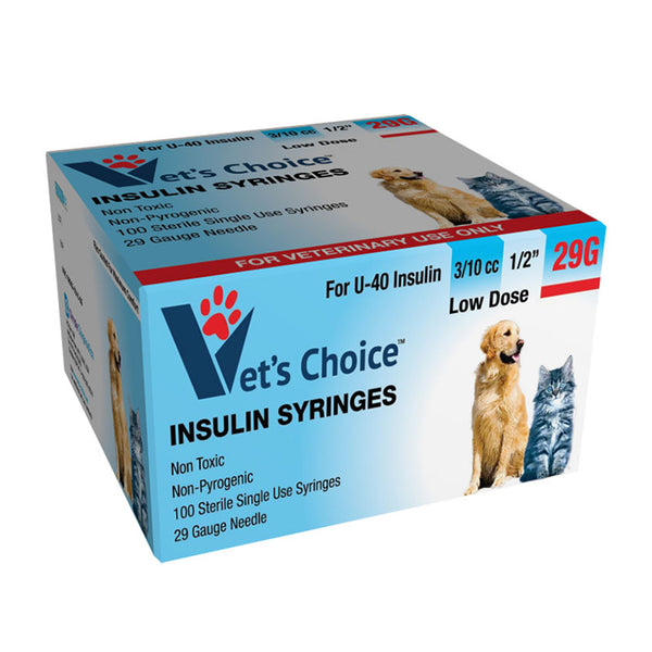 Vet's Choice U-40 Insulin Syringes - 29G 3/10cc 1/2" 100/bx