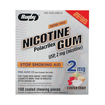 Rugby Sugar Free Nicotine Polacrilex Gum - 2mg - Coated Fruit - 100 Pieces