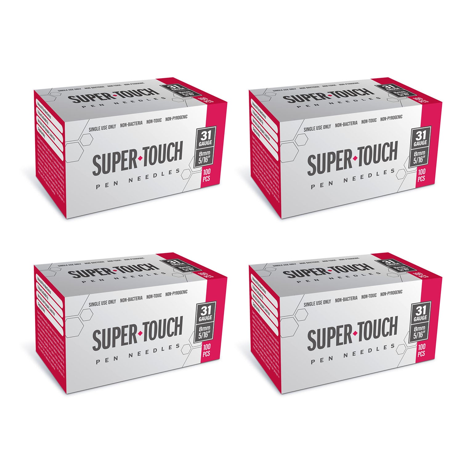 Super Touch Pen Needles - 31G 8mm 100/BX - Pack of 4