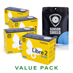 FreeStyle Libre 2 Plus Sensor - Pack of 4 + Free Sensor Shield Patches (20ct)