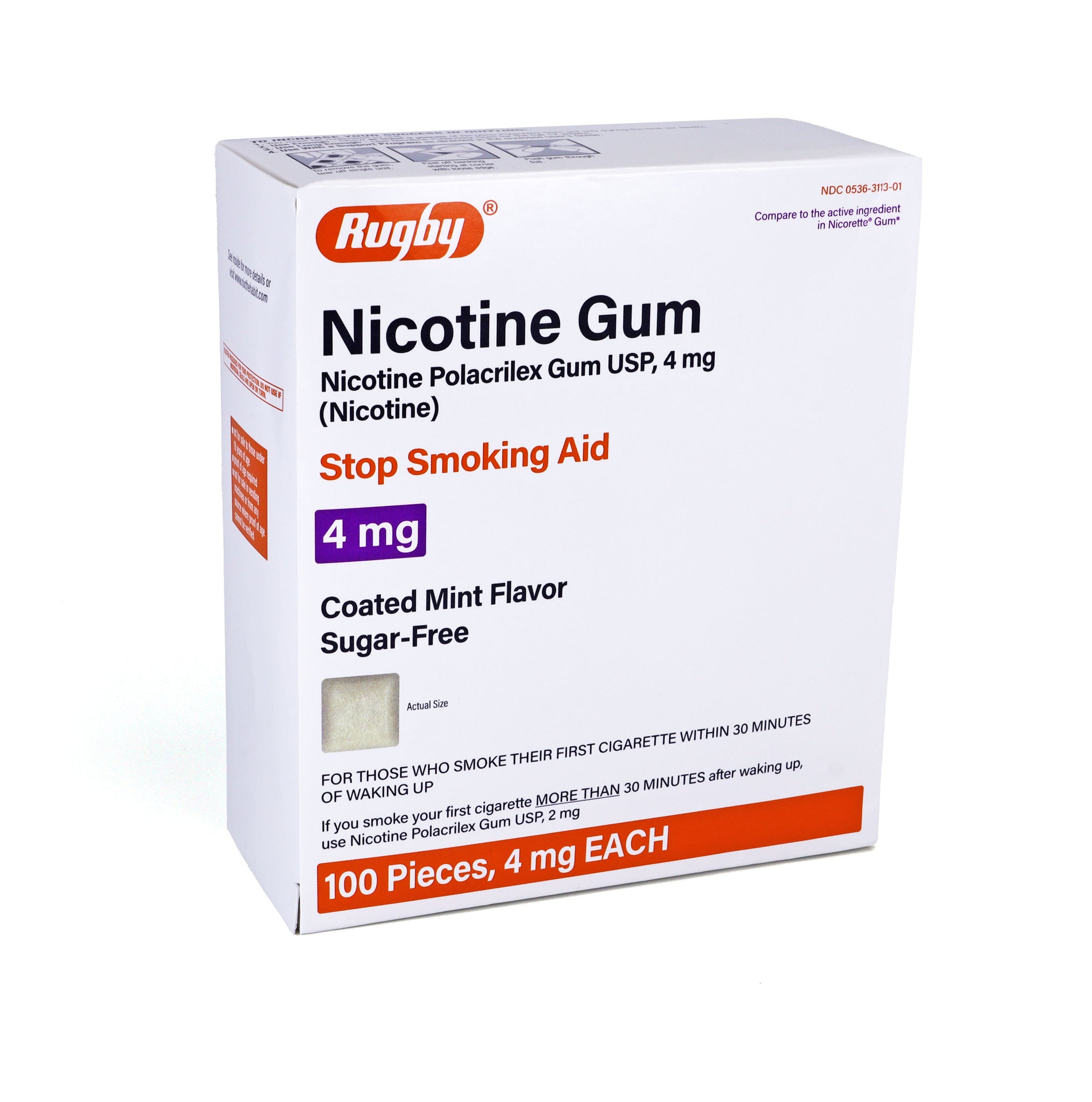 Rugby Sugar Free Nicotine Polacrilex Gum - 4mg - Coated Mint - 100 Pieces