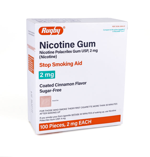 Rugby Sugar Free Nicotine Polacrilex Gum - 2mg - Coated Cinnamon - 100 Pieces