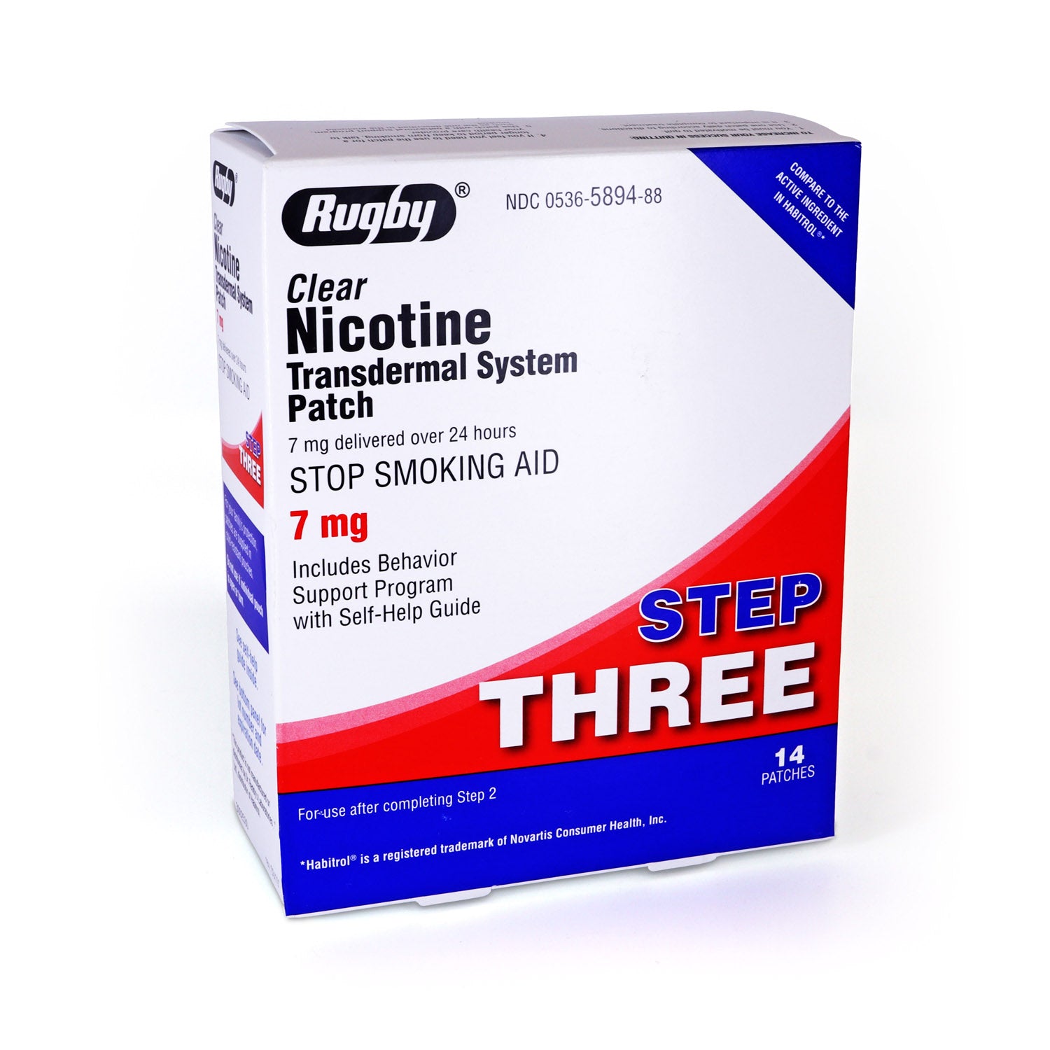 Rugby Nicotine Transdermal Patch, Step 3 to Quit Smoking, 7mg, 14 Count