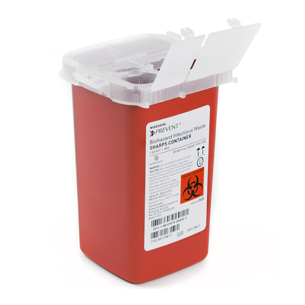 McKesson Prevent® Sharps Container Red - 1 Quart (0.25 Gallon), Vertic