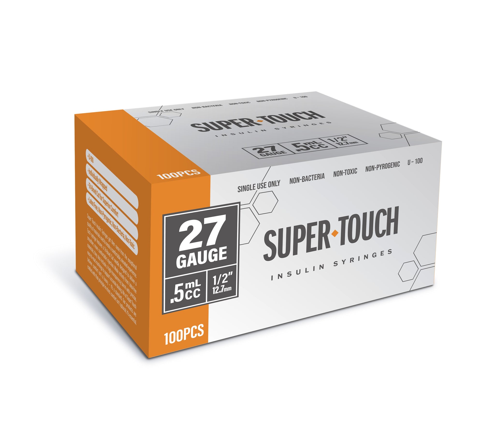 Super Touch Insulin Syringes - 27G .5cc 1/2" 100/bx