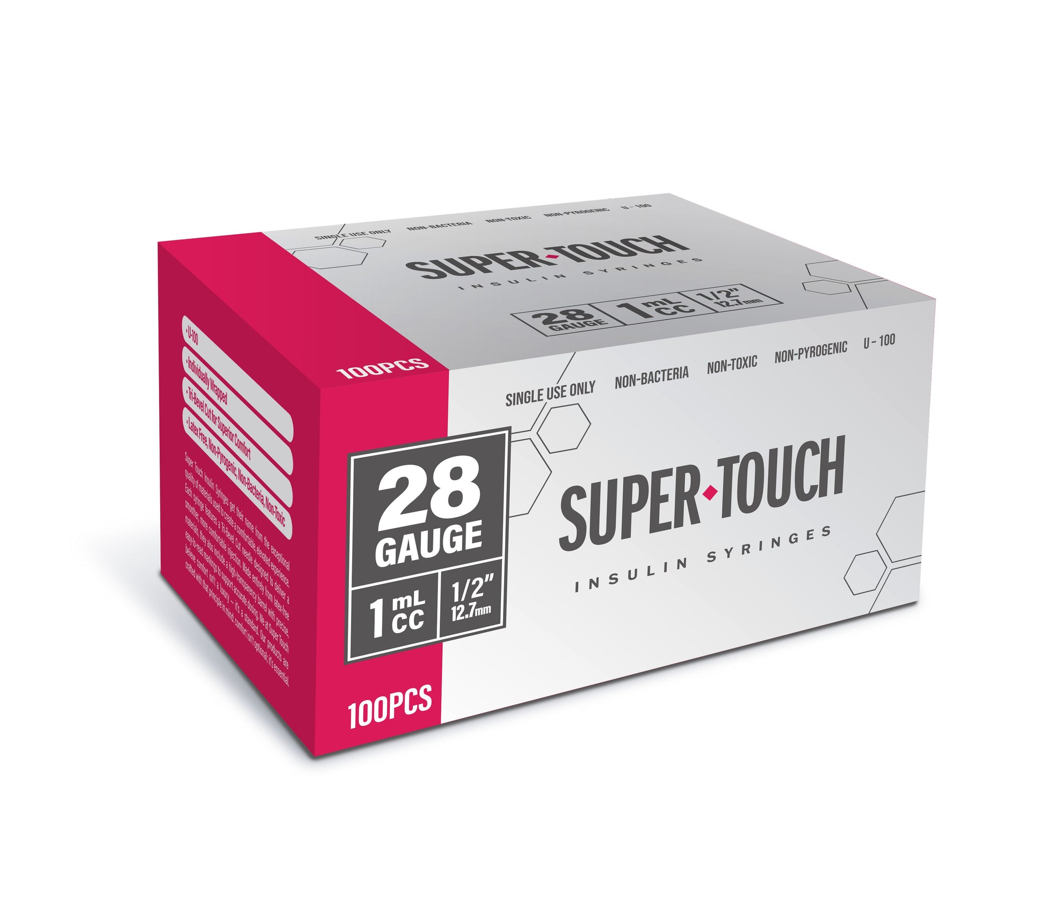 Super Touch Insulin Syringes - 28G 1cc 1/2" 100/bx