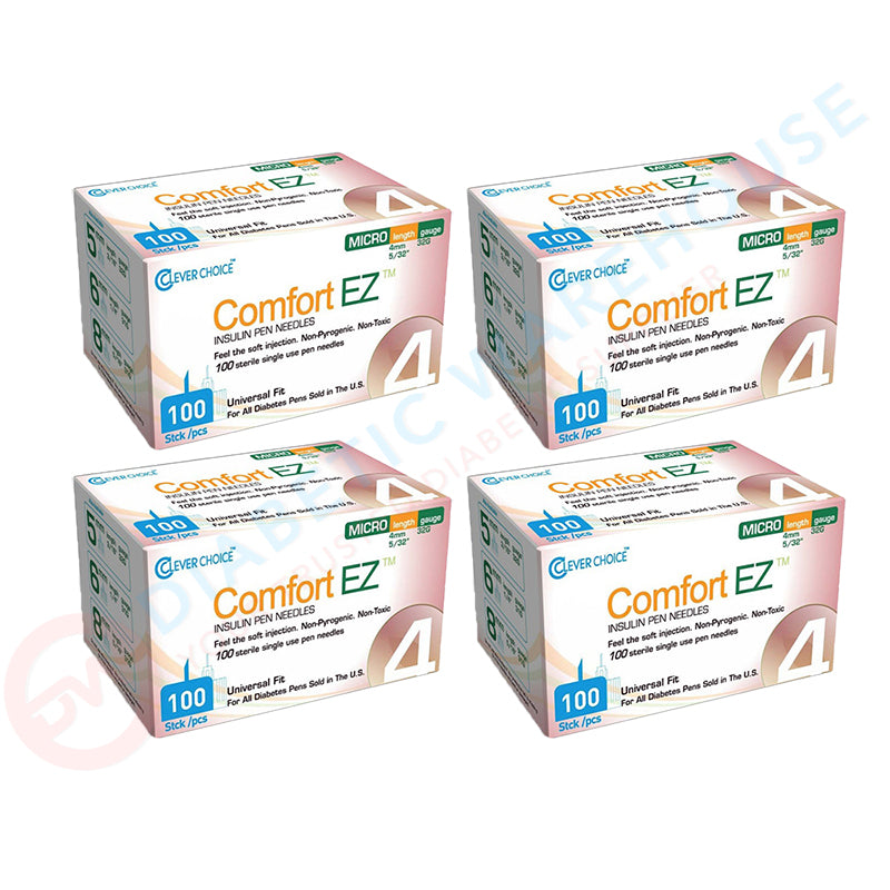 Clever Choice Comfort EZ Insulin Pen Needles 33G 5/32 (4mm) 100/bx [ 2  Pack ]