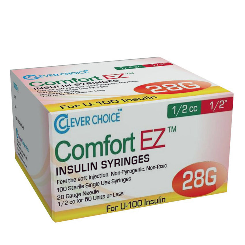 Clever Choice Comfort EZ Insulin Syringes - 28G 1/2 cc 1/2" 100/bx