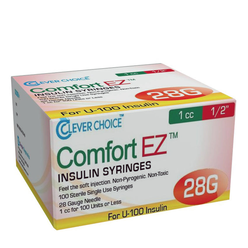 Clever Choice Comfort EZ Insulin Syringes - 28G 1 cc 1/2" 100/bx