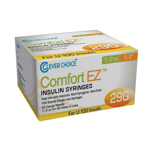 Clever Choice Comfort EZ Insulin Syringes - 29G 1/2 cc 1/2" 100/bx