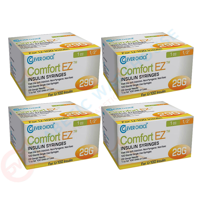 Clever Choice Comfort EZ Insulin Syringes - 29G 1 cc 1/2" 100/bx - Pack of 4