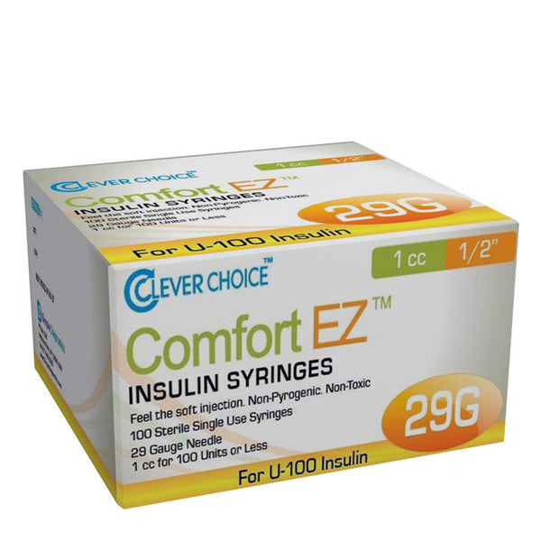 Clever Choice Comfort EZ Insulin Syringes - 29G 1 cc 1/2" 100/bx