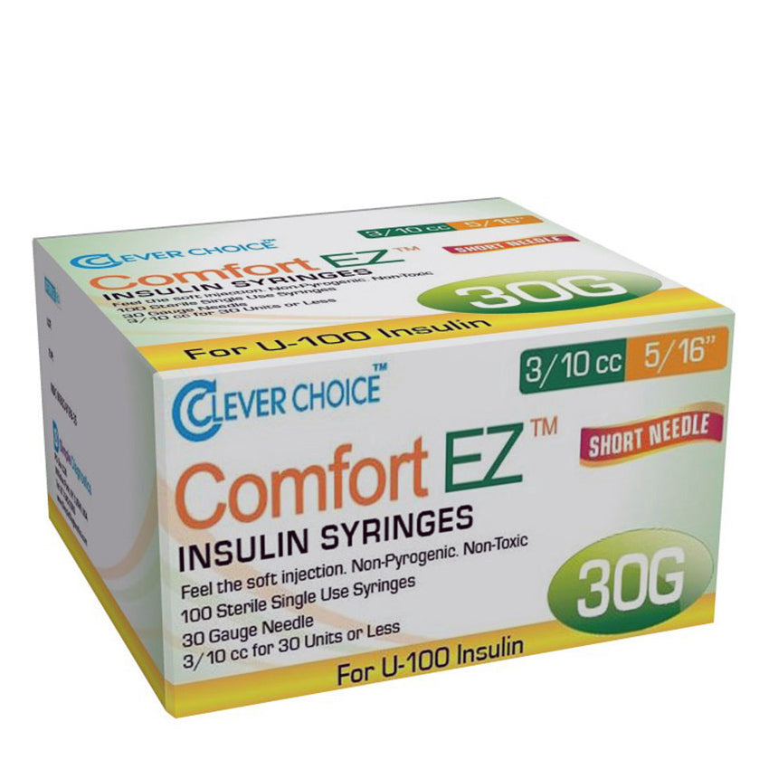 Clever Choice Comfort EZ Insulin Syringes - 30G 3/10 cc 5/16 100/bx