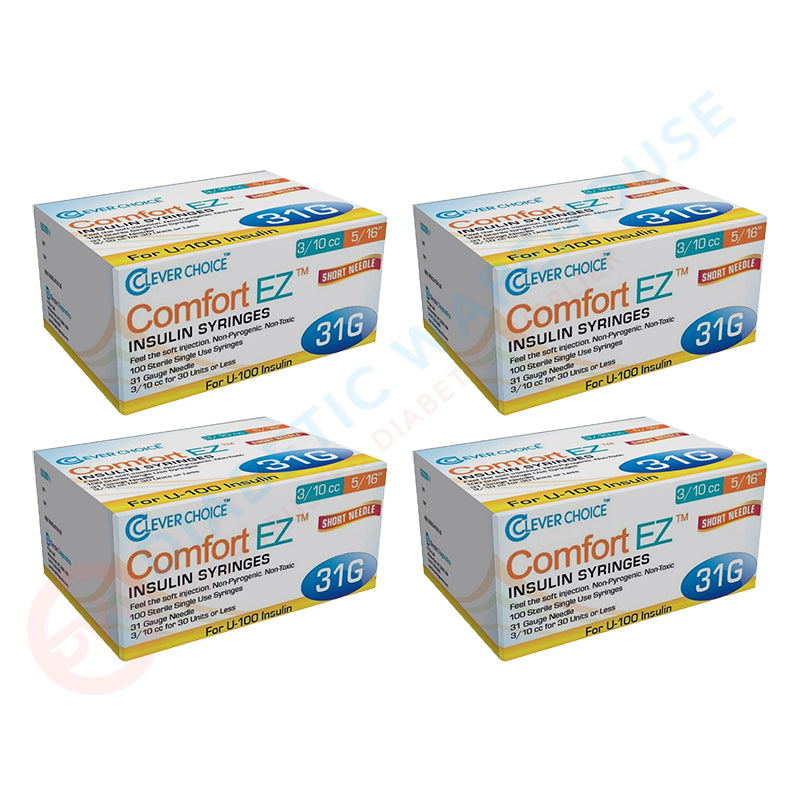 Clever Choice Comfort EZ Insulin Syringes - 31G 3/10 cc 5/16" 100/bx - Pack of 4
