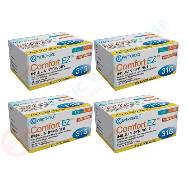 Clever Choice Comfort EZ Insulin Syringes - 31G 1 cc 5/16" 100/bx - Pack of 4