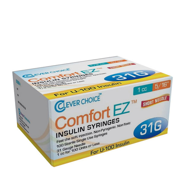Clever Choice Comfort EZ Insulin Syringes - 31G 1 cc 5/16" 100/bx