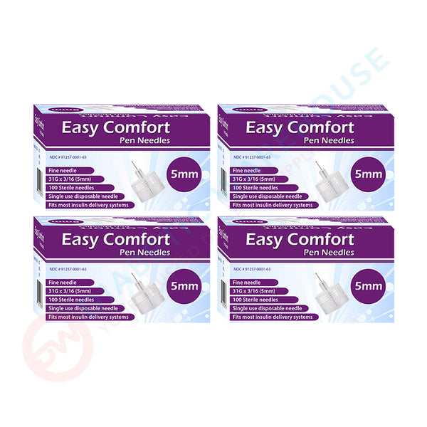 Easy Comfort Insulin Pen Needles - 31G 5mm 100/BX - Pack of 4