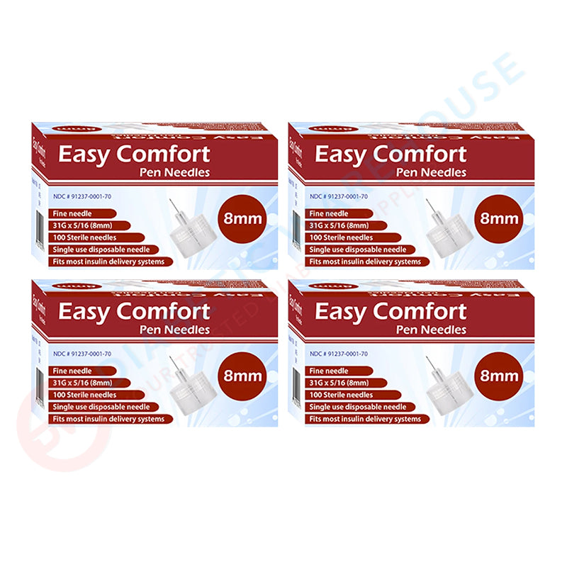 Easy Comfort Insulin Pen Needles 31G 8mm 100/BX Pack of 4