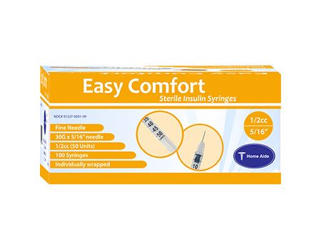 Easy Comfort Insulin Syringes - 30G 1/2 cc 5/16" 100/bx