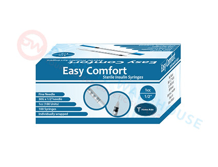 Easy Comfort Insulin Syringes - 30G 1 cc 1/2" 100/bx