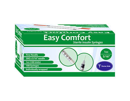 Easy Comfort Insulin Syringes - 30G 1 cc 5/16" 100/bx