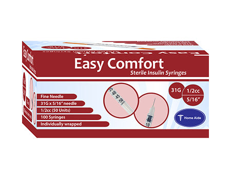 Easy Comfort Insulin Syringes - 31G 1/2 cc 5/16" 100/bx