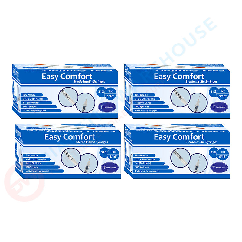 Easy Comfort Insulin Syringes 31G 1 cc 5/16" 100/bx Pack of 4