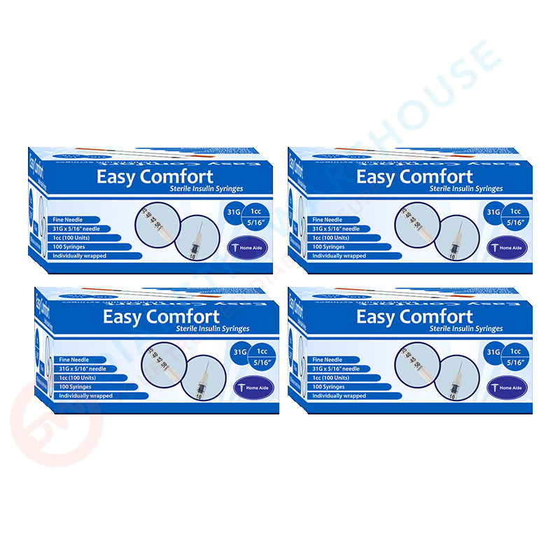 Easy Comfort Insulin Syringes - 31G 1 cc 5/16" 100/bx - Pack of 4