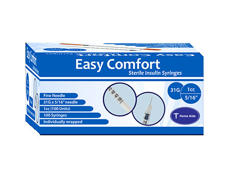 Easy Comfort Insulin Syringes - 31G 1 cc 5/16" 100/bx