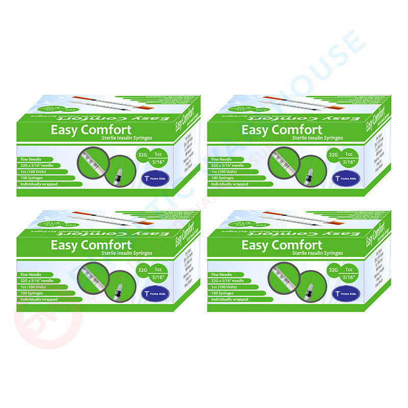  Easy Comfort Insulin Syringes - 32G 1 cc 5/16" 100/bx - Pack of 4