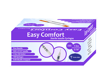 Easy Comfort Insulin Syringes - 32G 1/2 cc 5/16" 100/bx