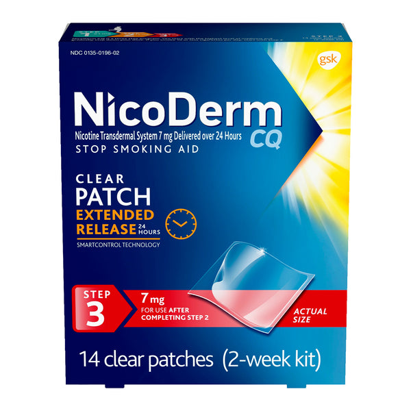 NicoDerm CQ Nicotine Patch, Clear, Step 3, 7mg, 14 Count