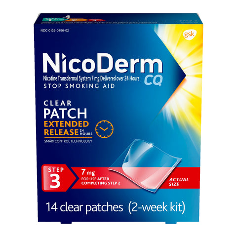 NicoDerm CQ Nicotine Patch, Clear, Step 3 to Quit Smoking, 7mg, 14 Count
