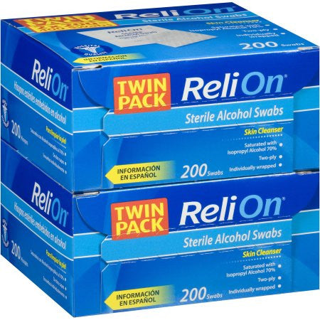 ReliOn Sterile Alcohol Swabs, 200 count, (Pack of 2)