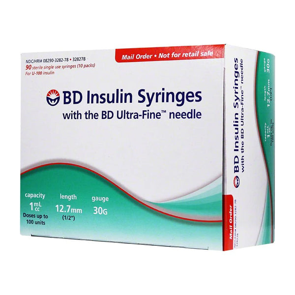 BD Ultra-Fine Insulin Syringes - 30G 1cc 1/2" 90/BX