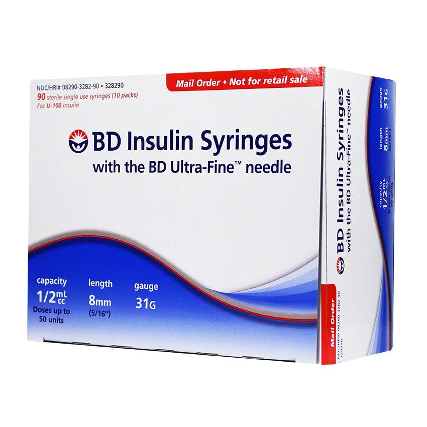 BD Ultra-Fine Short Needle Insulin Syringes - 31G 1/2cc 5/16" 90/BX