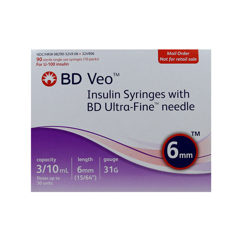 BD Veo Insulin Syringes - 31G 3/10cc 6mm