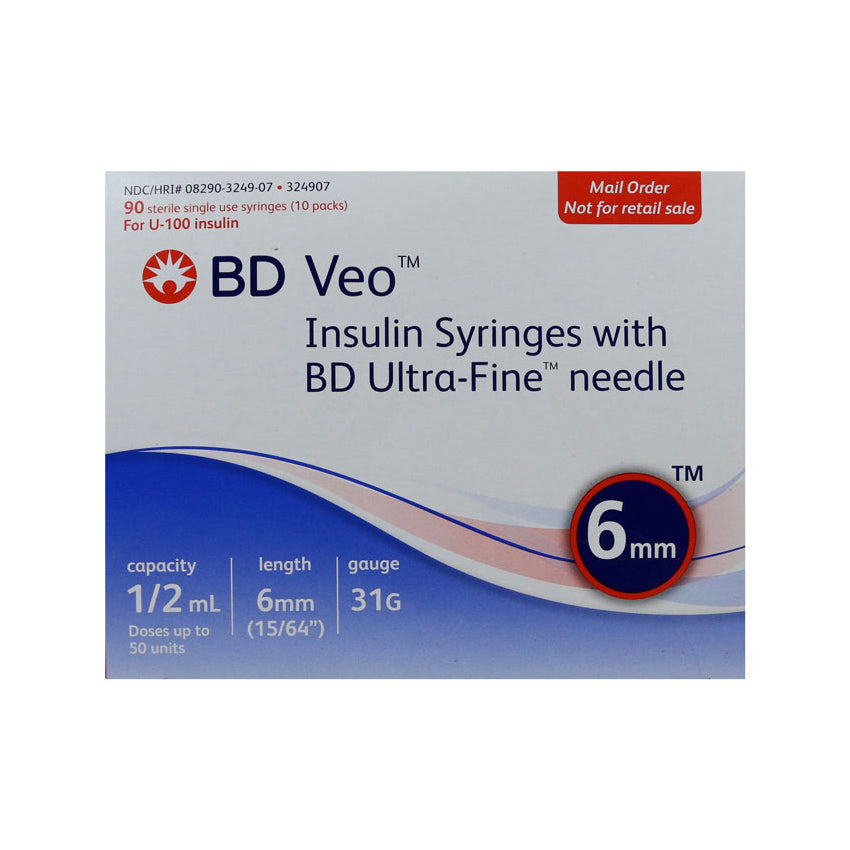 BD Veo Insulin Syringes - 31G 1/2cc 15/64" 90/BX