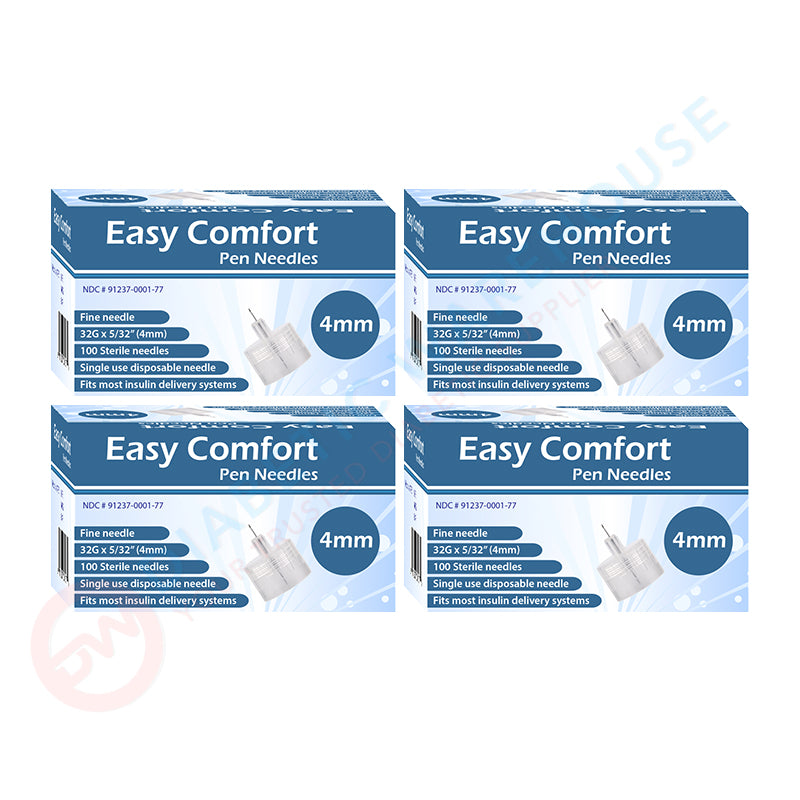 Easy Comfort Insulin Pen Needles 32G 4mm 100/BX Pack of 4