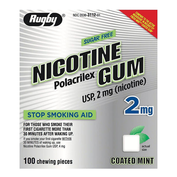 Rugby Nicotine Gum, 2mg, Sugar Free Coated Mint - 100 Pieces