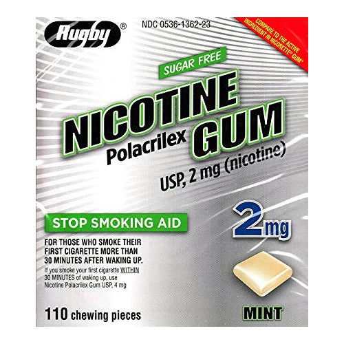 Rugby Nicotine Gum, 2mg, Sugar Free Mint - 110 Pieces