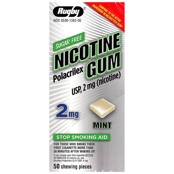 Rugby Sugar Free Nicotine Polacrilex Gum - 2mg - Mint - 50 Pieces